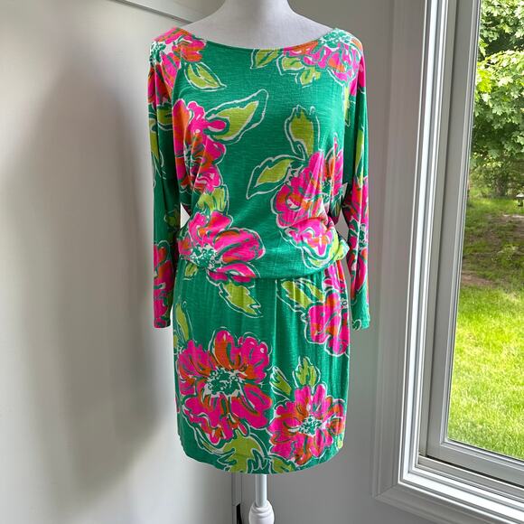 Lilly Pulitzer Cara Spearmint Green Pink Floral Dropped Waist Dress XS - Picture 2 of 7